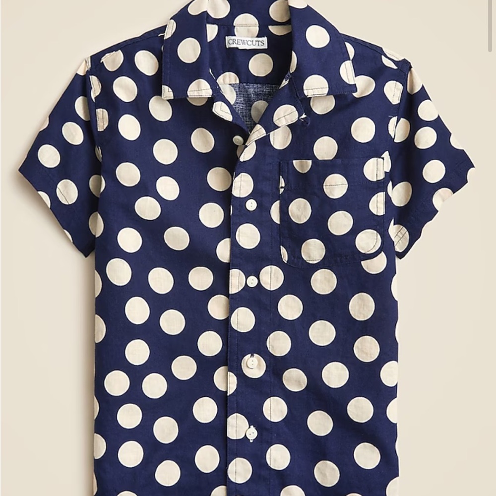 J. Crew Crewcuts Blue and White Polka Dot Camp Shirt